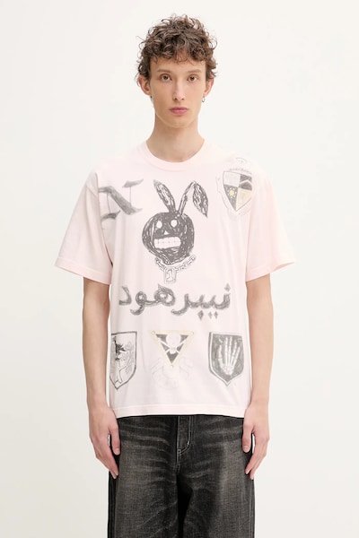 NEIGHBORHOOD tricou din bumbac NH . TEE SS-17 culoarea roz, cu imprimeu, 251PCNH-ST17