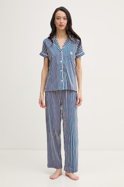 Lauren Ralph Lauren Πυτζάμες δύο τεμαχίων γυναικείες με βαμβάκι σκούρες μπλε ILN72519
