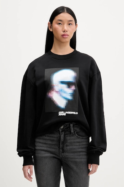 Karl Lagerfeld Jeans pamut melegítőfelső fekete, nyomott mintás, B1W20049