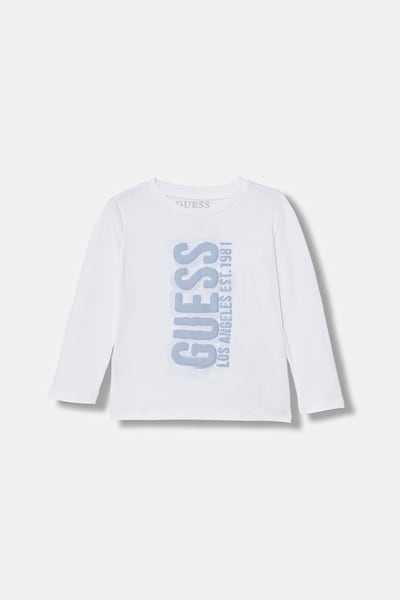 Дитячий бавовняний лонгслів Guess колір білий з принтом N6RI12 K8HM4