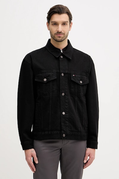 Rifľová bunda Tommy Hilfiger čierna farba, prechodná, oversize, MW0MW42616