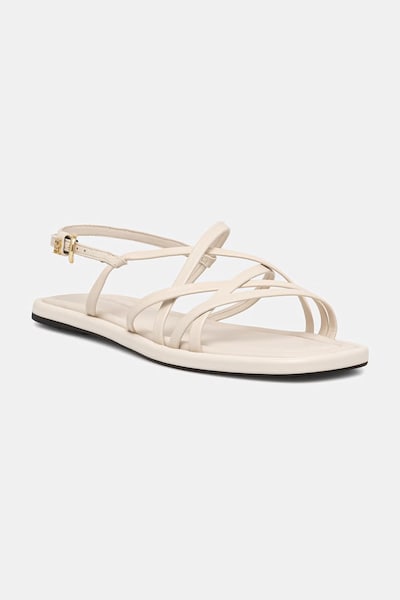 Tommy Hilfiger sandály dámské kožené FLAT STRAPPY SANDAL LTH béžové FW0FW09220