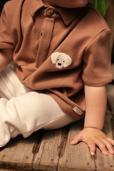 Otroški polo Donsje Wouti Shirt Golden Retriever rjava barva, 4098703