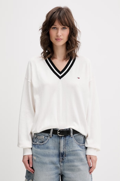 Tommy Jeans пуловер дамски от памук бежов DW0DW22778