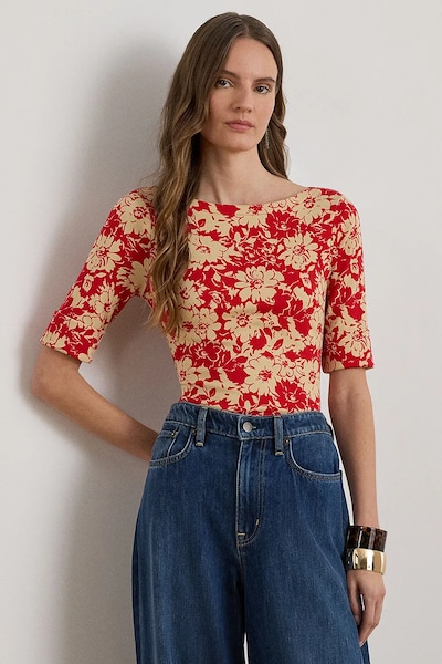 Lauren Ralph Lauren basic majica kratkih rukava za žene s pamukom crvena 200P09078
