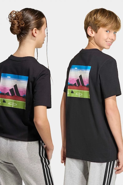 adidas gyerek pamut póló fekete, nyomott mintás, KA0533