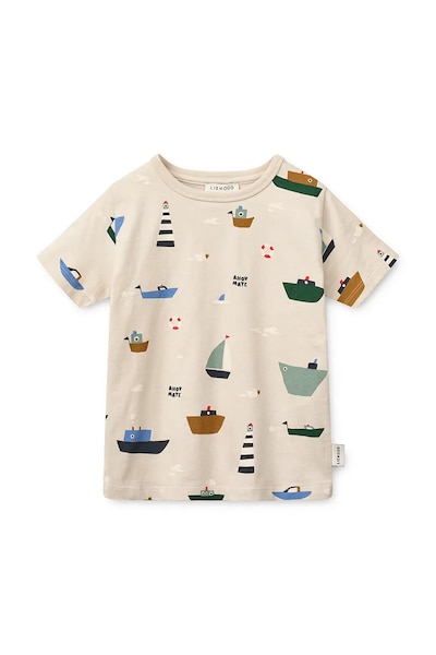 Otroška bombažna kratka majica Liewood Apia Printed Shortsleeve T-shirt bež barva, LW20670