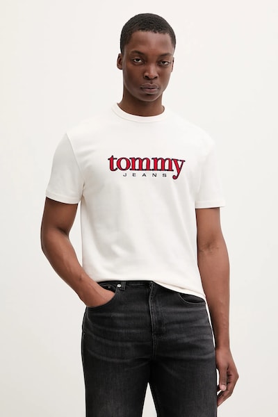 Pamučna majica Tommy Jeans boja: bež, s aplikacijom, DM0DM22719