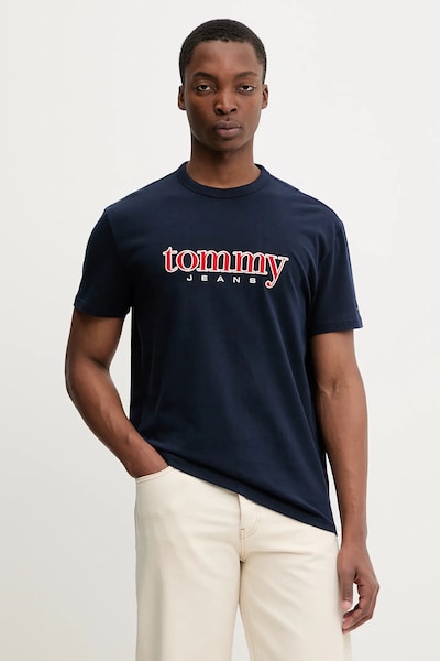 Pamučna majica Tommy Jeans boja: tamno plava, s aplikacijom, DM0DM22719