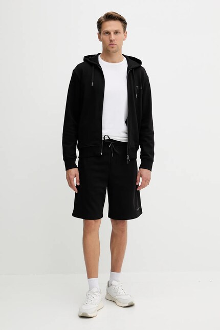 Хлопковая кофта Armani Exchange цвет чёрный с капюшоном однотонная