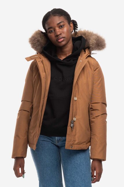 極美品★WOOLRICH｜定価15万 22AW 2in1 ダウン キャメル XS Woolrich down jacket Arctic Raccoon Short women's brown color at