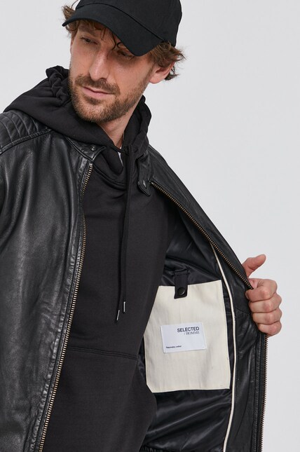 レザージャケット　selected Кожаная куртка Selected Homme мужская цвет чёрный переходная
