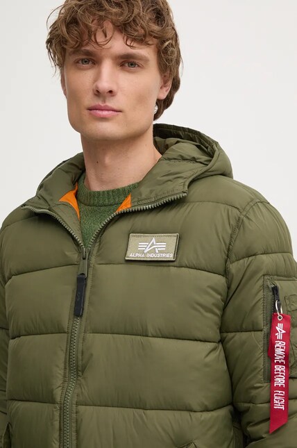 Alpha Industries jacket Hooded Puffer Alpha FD men's green color