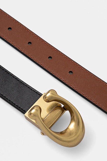 Coach Reversible Brown and Black Leather Belt with Gold \'C\' Buckle COACH Men main image 4