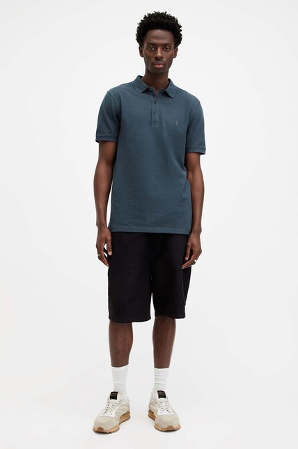 AllSaints tricou polo REFORM SS barbati, culoarea negru, neted