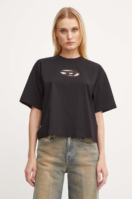 Хлопковая футболка Diesel T-BUXT-CROP-OD женская цвет чёрный