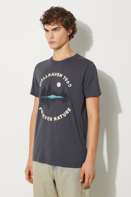 Fjallraven cotton T-shirt Forest Mirror navy blue color at PRM US