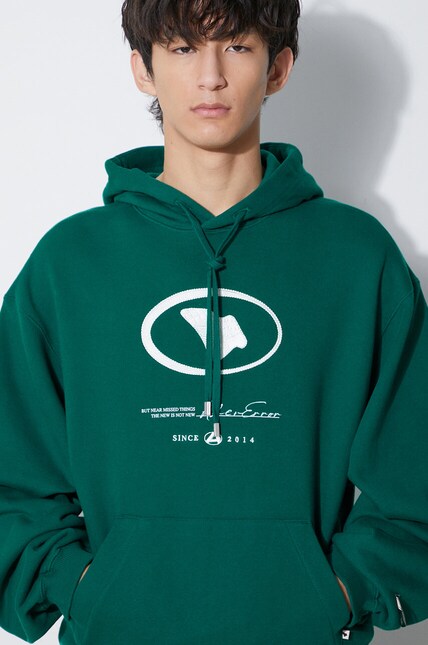 アーダーエラー　adererror Etik logo sweatshirt Ader Error cotton sweatshirt Etik Logo Hoodie men's green color