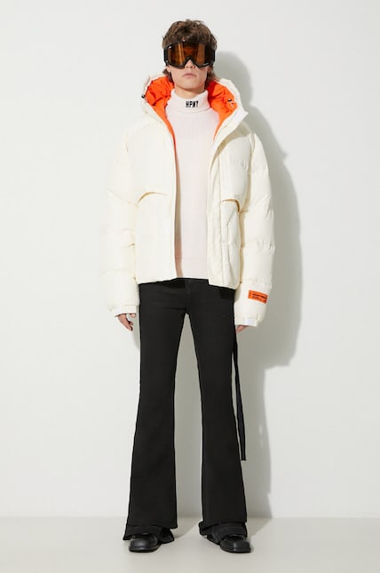 Heron Preston down jacket Hoodie Nylon Puffer men's beige color