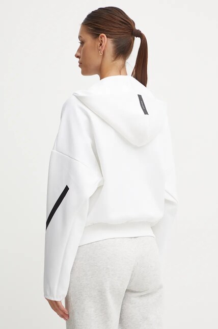 Кофта adidas ZNE женская цвет белый с капюшоном с принтом JE7849