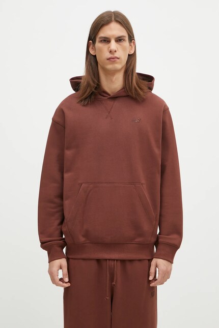 New Balance cotton sweatshirt men's brown color hooded smooth