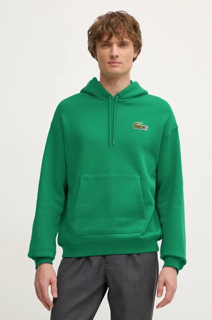 Lacoste cotton sweatshirt men's green color hooded smooth SH2754