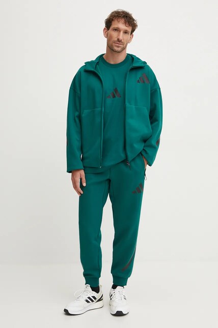 adidas bluză Z.N.E. bărbați, culoarea verde, cu glugă, cu imprimeu