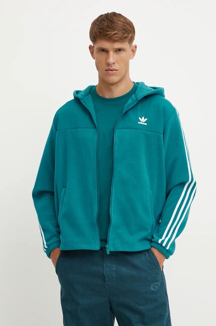 adidas Originals hanorac fleece culoarea verde, cu glugă, cu adidas Originals hanorac fleece culoarea verde, cu glugă, cu
