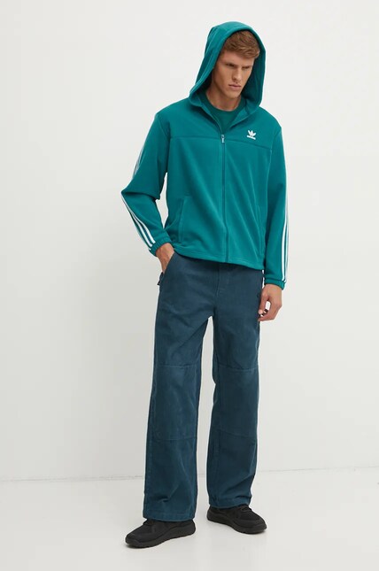 adidas ジャンパー adidas Originals hanorac fleece culoarea verde, cu glugă, cu