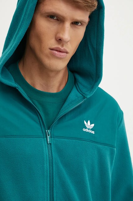 adidas Originals hanorac fleece culoarea verde, cu glugă, cu