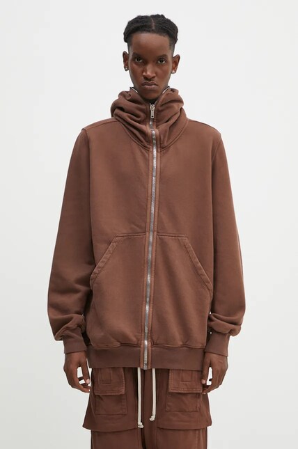Rick Owens cotton sweatshirt Jumbo Gimp men's brown color hooded