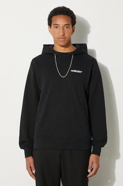 AMBUSH cotton sweatshirt Ballchain men's black color hooded