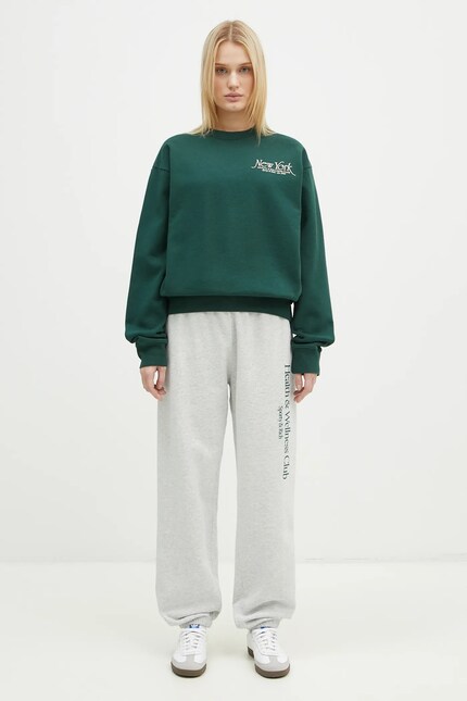 Sporty & Rich cotton sweatshirt NY 94 green color with a print