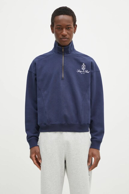 machatt  バルーンメモリートップス(NAVY) Sporty & Rich cotton sweatshirt Vendome Embroidered Quarter Zip