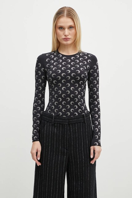 Marine Serre longsleeve shirt women's black color WTS006A.CJER0002