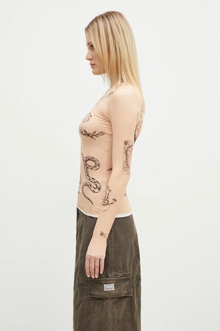 【正規品】MARINE SERRE Second Skinトップス/ベージュ Marine Serre longsleeve shirt Tattoo Printed Jersey Second Skin