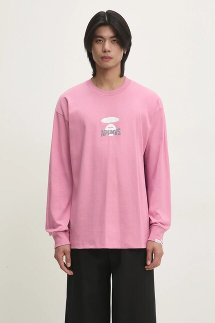 AAPE cotton longsleeve top Basic Long pink color with a print