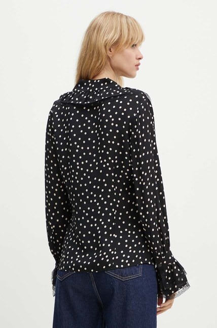 The Kooples camasa femei, culoarea negru, cu guler clasic, regular