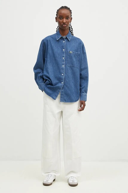 Lacoste denim shirt women's blue color relaxed CF0036 at PRM US