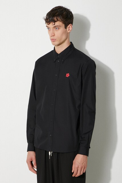Kenzo cotton shirt Boke Flower Crest Shirt men's black color