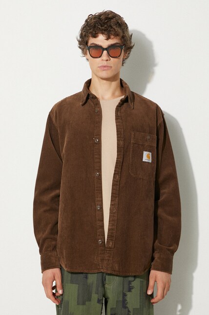 Carhartt WIP corduroy shirt Longsleeve Flint Shirt brown color