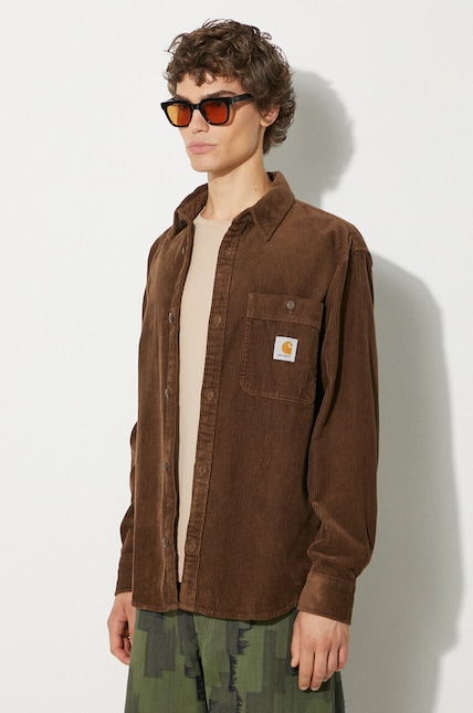 Carhartt WIP corduroy shirt Longsleeve Flint Shirt brown color