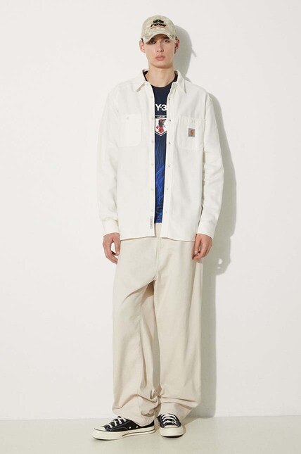 Carhartt WIP cotton shirt Longsleeve Clink Shirt men's beige color