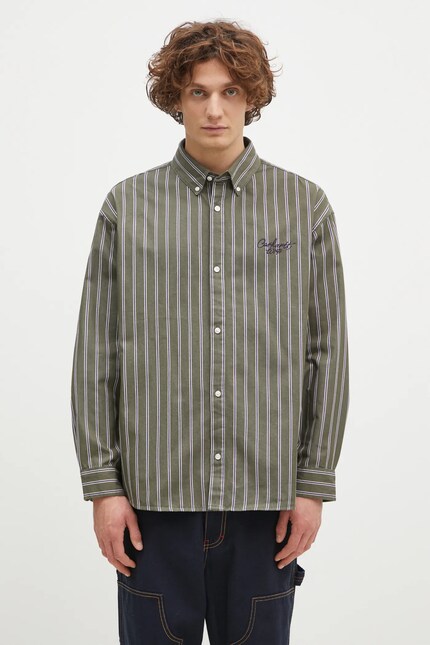 Carhartt WIP cotton shirt Longsleeve Signature Shirt men's green