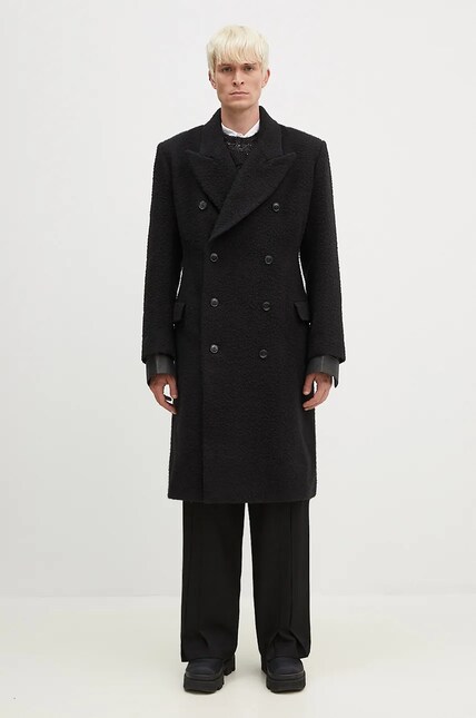 Martine Rose wool coat Double Breasted Shirt Overcoat black color