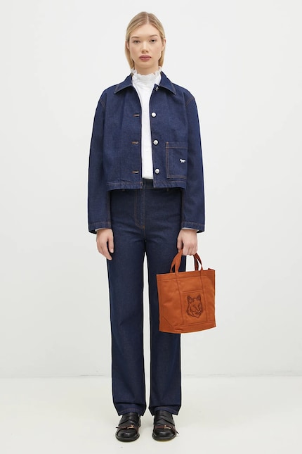 Maison Kitsuné denim jacket Denim Cropped women's navy blue color Maison Kitsuné denim jacket Denim Cropped women's navy blue color