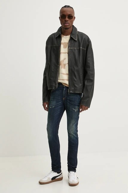 Кожаная куртка Diesel L-BLIXIA мужская цвет чёрный переходная