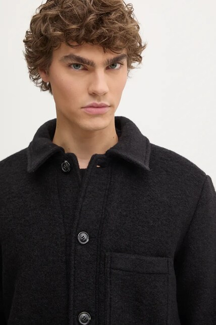 A.P.C. woolen shirt jacket veste emile patch black color WVBCA