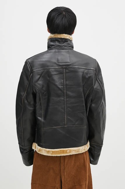 Alpha Industries leather jacket B3 Leather men's brown color