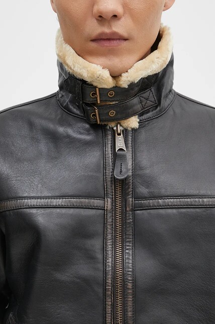 Alpha Industries leather jacket B3 Leather men's brown color